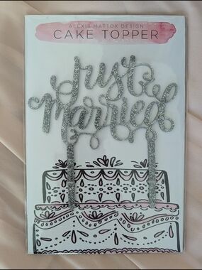 Silver Glittered "Just Married" Cake Topper